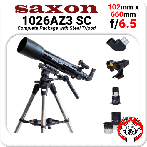 Saxon, Skywatcher alternative, 1026AZ3, Altitude Azimuth, ALT AZ, 102mm, Refractor, 660mm, f/6.5, Steel Tripod, Whale Watching, Veranda, Best
