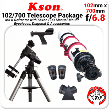 Kson A102G f/6.8 Refractor (700mm x 102m) Package (With Saxon EQ3, Rings + Vixen Bar + Eyepieces and Diagonal)