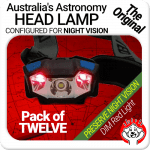 (Club 12 Pack) Red Nightvision Astronomy Headlight / Head Torch / Headlamp with Batteries