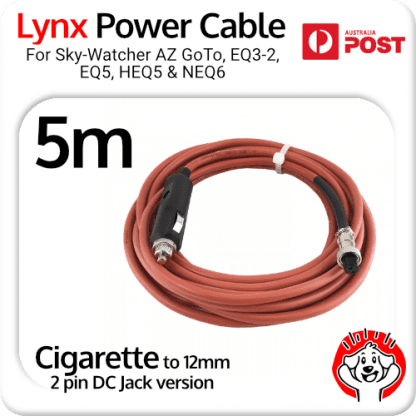5m Lynx Astro Silicone Power Cable for Sky-Watcher AZ GoTo, EQ3-2, EQ5, HEQ5 & NEQ6, ZWO cameras w/ 2.1mm center positive, 12v power supply.