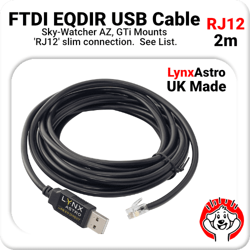 2m FTDI EQDIR Cable for Skywatcher AZ, GTi Mounts, RJ12 Adaptor Cable
