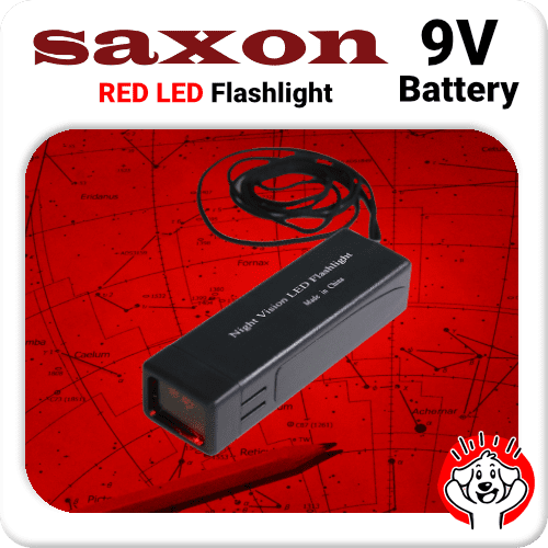 Saxon 9V Red LED Flashlight for Nightvision, Astrophotography, Starcharts, Maps