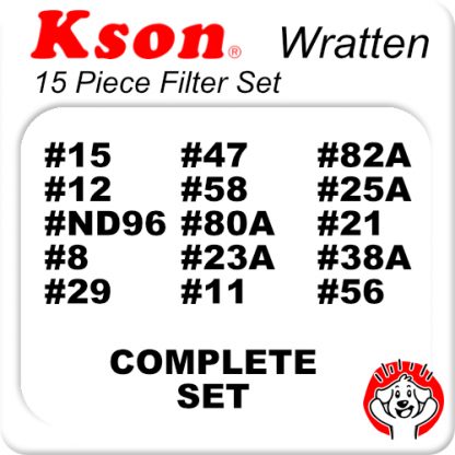 Kson Wratten 2″ Filter Set Complete #15 #47 #82A #12 #ND96 #58 #25A #80A #21 #8 #23A #38A #29 #11 #56